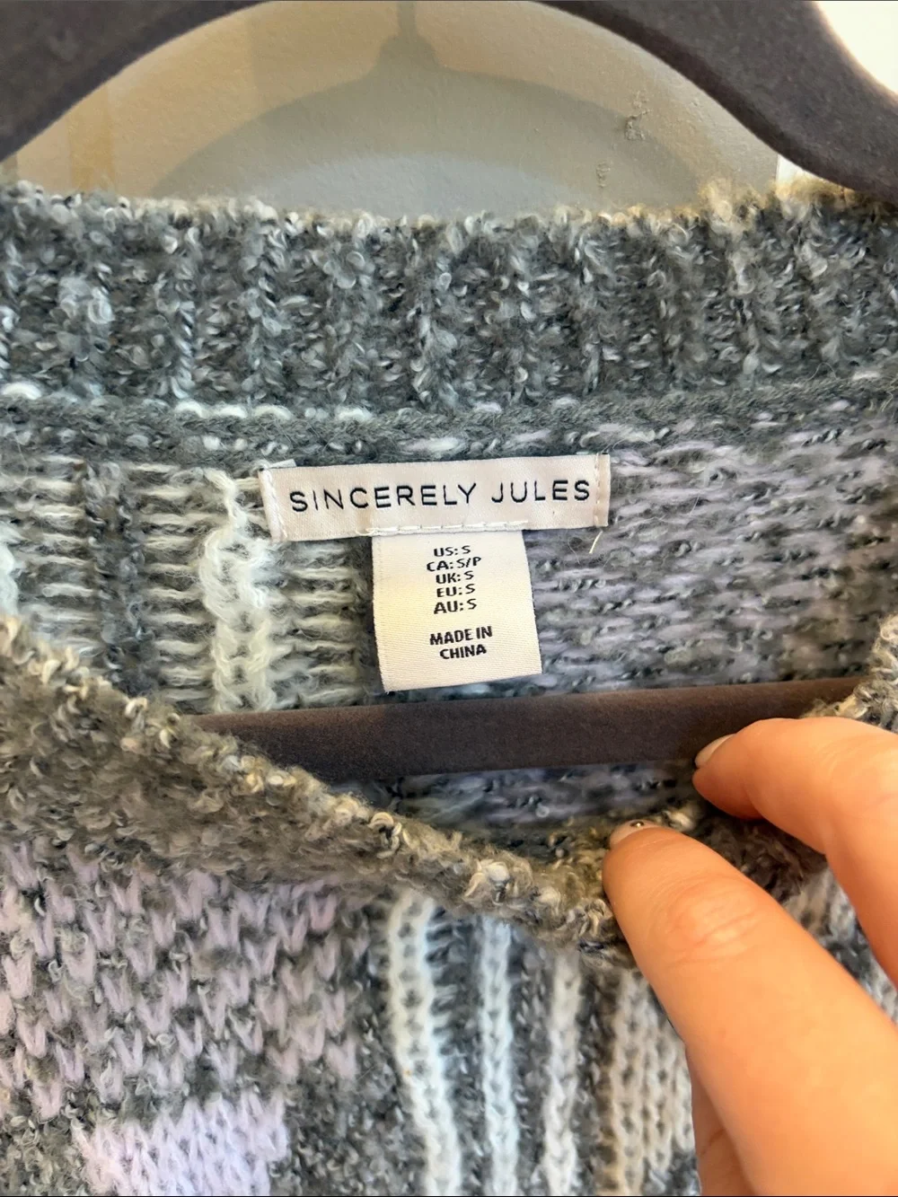 Cropped Bell Sleeve Patchwork Knit Sweater - Lavender & Gray